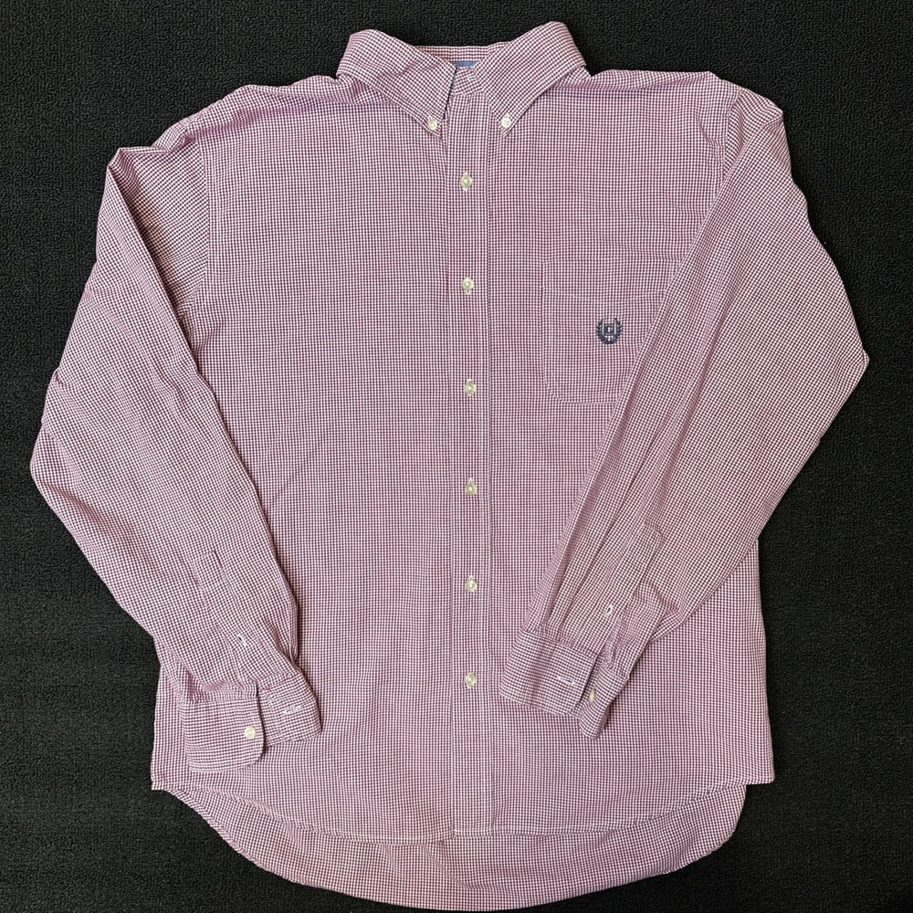 Chaps Easy Care Button Down Shirt White Red Gingham Check Long Sleeve‎ Sz XL